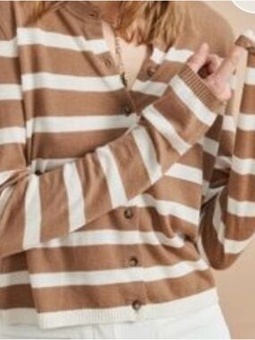 La Ligne 100% Cashmere Cardigan Tan Stripe Size XS